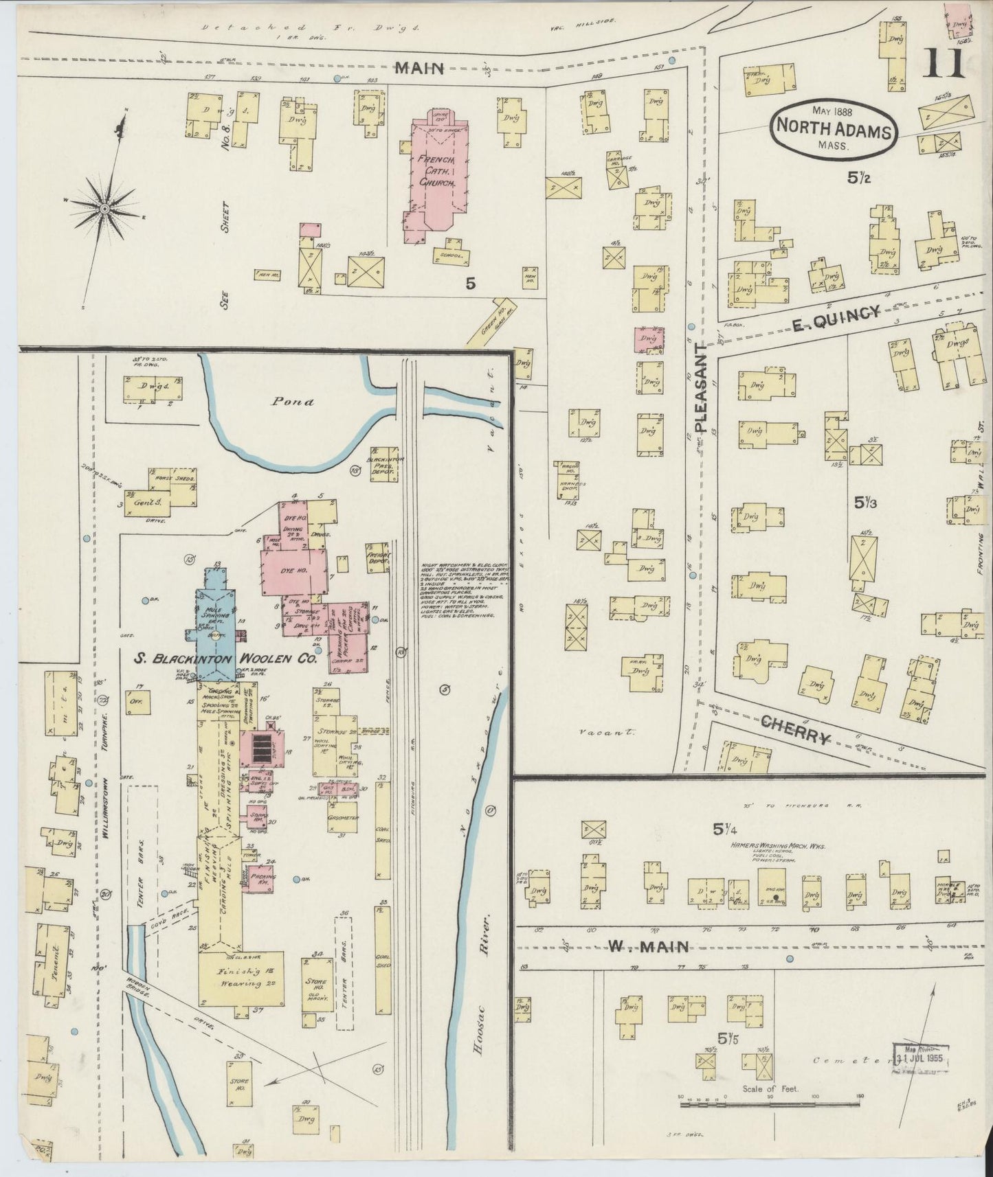 Sanborn Fire Insurance Map from North Adams, Berkshire County, Massachusetts (1888), Sheet #0011 - Historic Sanborn Fire Insurance Map Print, vintage old map wall art, antique decor, genealogy gift, Massachusetts Massachusetts map