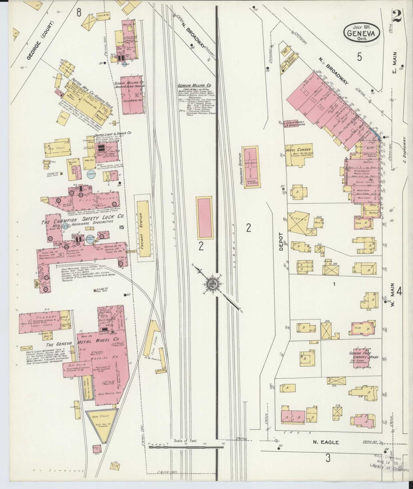 Sanborn Fire Insurance Map from Geneva, Ashtabula County, Ohio (1911), Sheet #0002 - Historic Sanborn Fire Insurance Map Print, vintage old map wall art, antique decor, genealogy gift, Ohio Ohio map