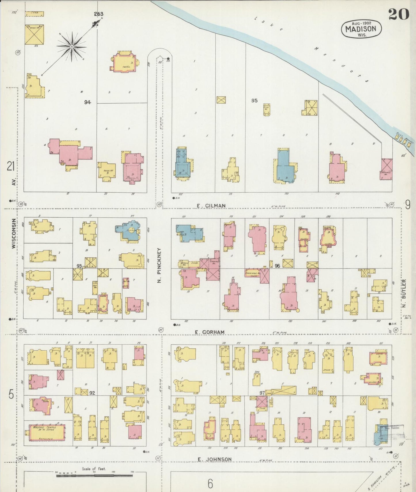 Sanborn Fire Insurance Map from Madison, Dane County, Wisconsin (1902), Sheet #0020 - Historic Sanborn Fire Insurance Map Print, vintage old map wall art, antique decor, genealogy gift, Wisconsin Wisconsin map