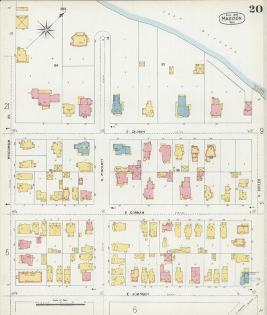 Sanborn Fire Insurance Map from Madison, Dane County, Wisconsin (1902), Sheet #0020 - Historic Sanborn Fire Insurance Map Print, vintage old map wall art, antique decor, genealogy gift, Wisconsin Wisconsin map