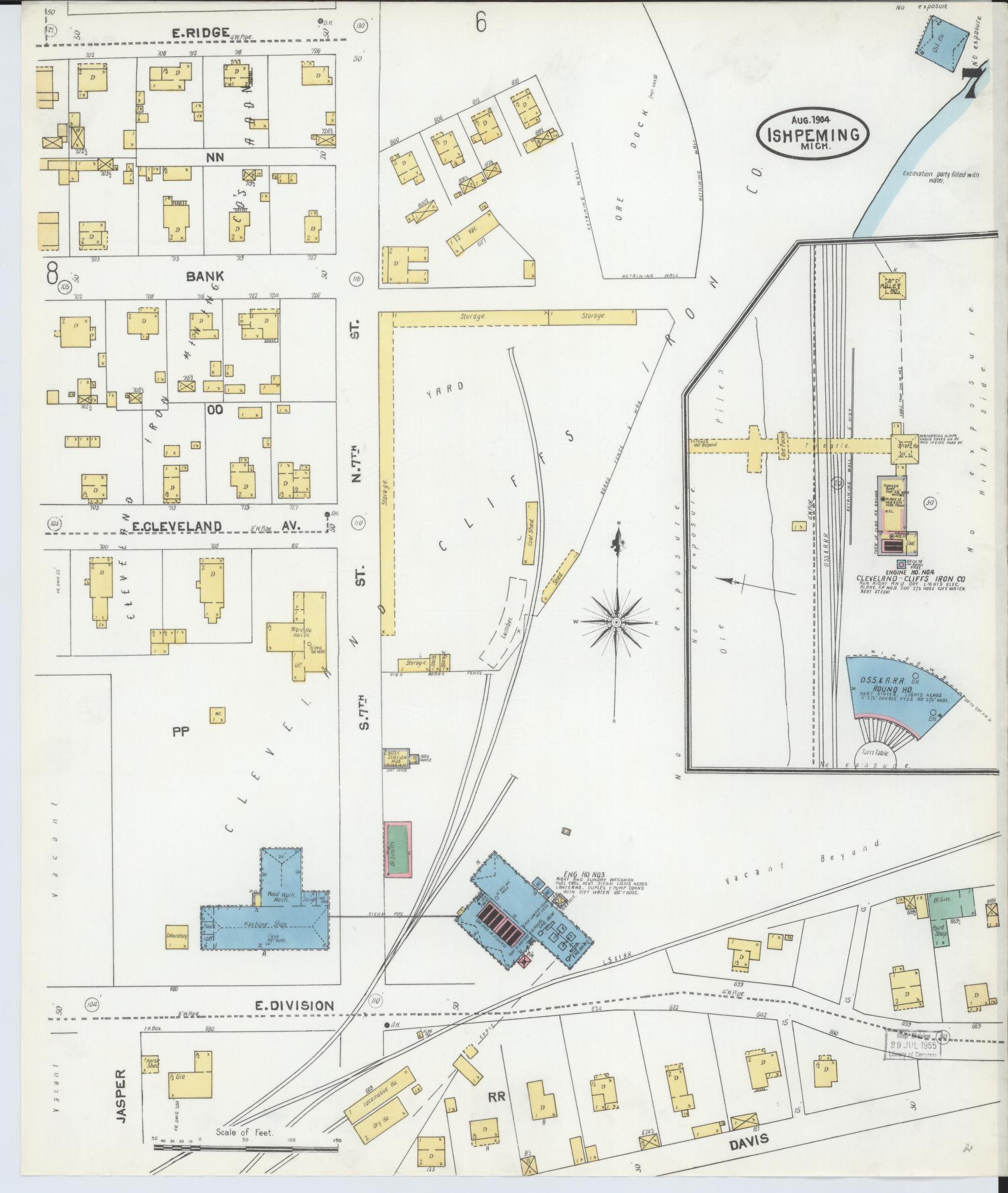 Sanborn Fire Insurance Map from Ishpeming, Marquette County, Michigan (1904), Sheet #0007 - Historic Sanborn Fire Insurance Map Print, vintage old map wall art, antique decor, genealogy gift, Michigan Michigan map