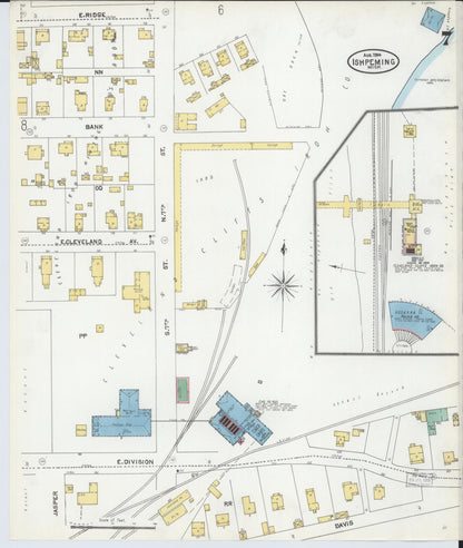 Sanborn Fire Insurance Map from Ishpeming, Marquette County, Michigan (1904), Sheet #0007 - Historic Sanborn Fire Insurance Map Print, vintage old map wall art, antique decor, genealogy gift, Michigan Michigan map