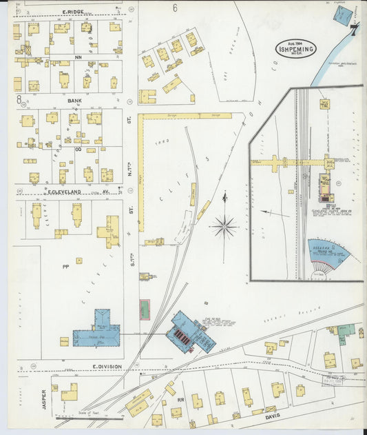 Sanborn Fire Insurance Map from Ishpeming, Marquette County, Michigan (1904), Sheet #0007 - Historic Sanborn Fire Insurance Map Print, vintage old map wall art, antique decor, genealogy gift, Michigan Michigan map