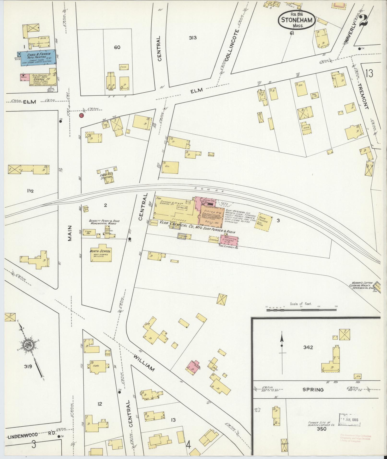 Sanborn Fire Insurance Map from Stoneham, Middlesex County, Massachusetts (1916), Sheet #0002 - Historic Sanborn Fire Insurance Map Print, vintage old map wall art, antique decor, genealogy gift, Massachusetts Massachusetts map