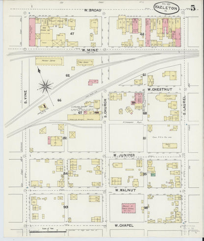 Sanborn Fire Insurance Map from Hazleton, Luzerne County, Pennsylvania (1891), Sheet #0005 - Historic Sanborn Fire Insurance Map Print, vintage old map wall art, antique decor, genealogy gift, Pennsylvania Pennsylvania map