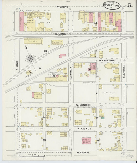 Sanborn Fire Insurance Map from Hazleton, Luzerne County, Pennsylvania (1891), Sheet #0005 - Historic Sanborn Fire Insurance Map Print, vintage old map wall art, antique decor, genealogy gift, Pennsylvania Pennsylvania map