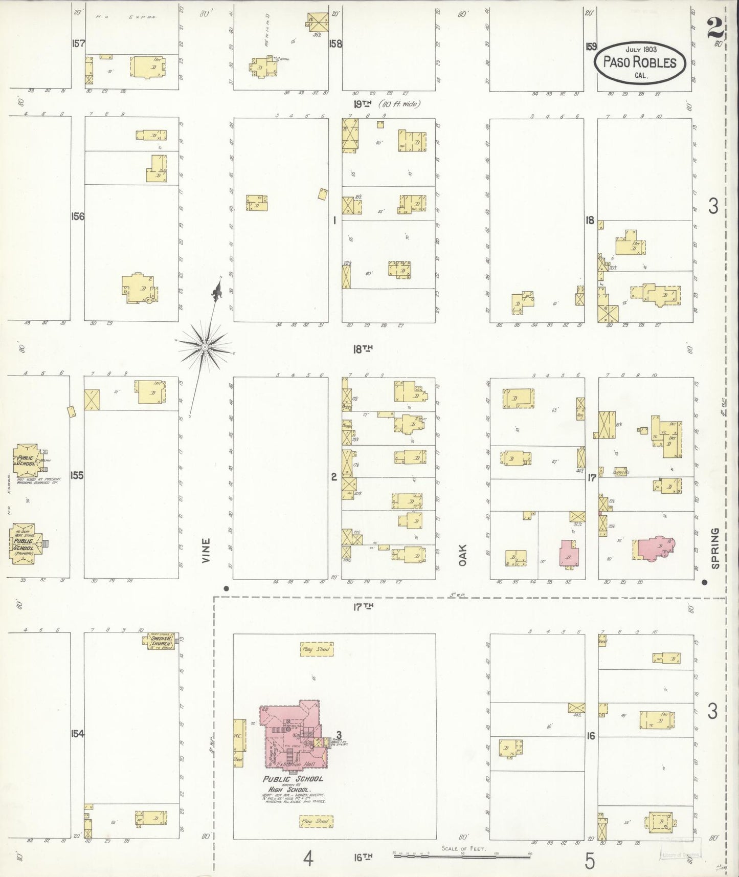 Sanborn Fire Insurance Map from Paso Robles, San Luis Obispo County, California (1903), Sheet #0002 - Complete Map Set gallery image, historic Sanborn map, vintage wall art, California California