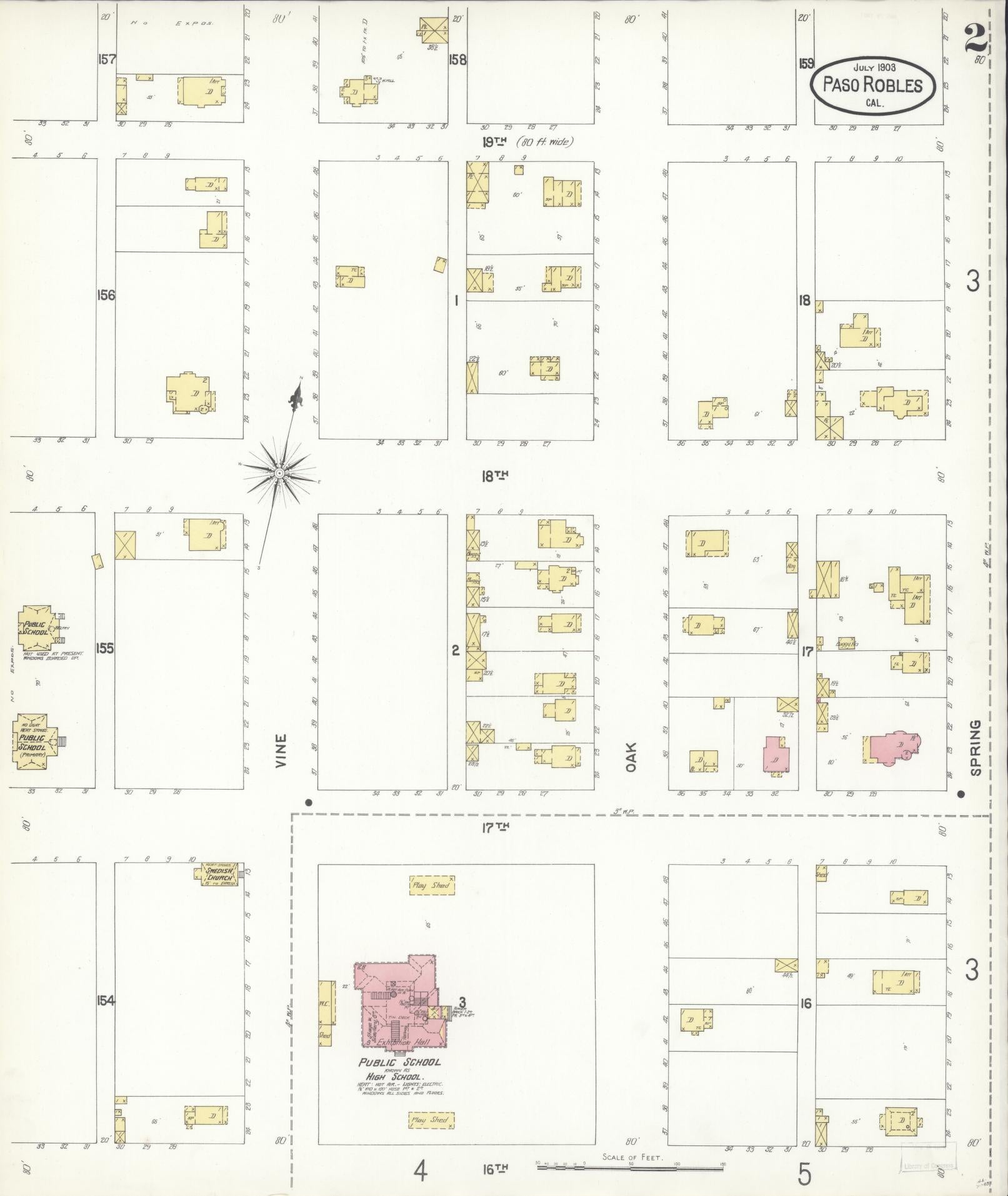 Sanborn Fire Insurance Map from Paso Robles, San Luis Obispo County, California (1903), Sheet #0002 - Complete Map Set gallery image, historic Sanborn map, vintage wall art, California California