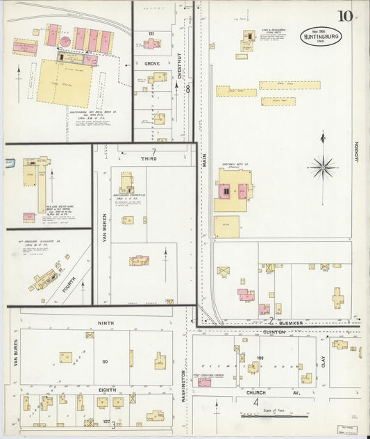 Sanborn Fire Insurance Map from Huntingburg, Dubois County, Indiana (1906), Sheet #0010 - Historic Sanborn Fire Insurance Map Print, vintage old map wall art, antique decor, genealogy gift, Indiana Indiana map