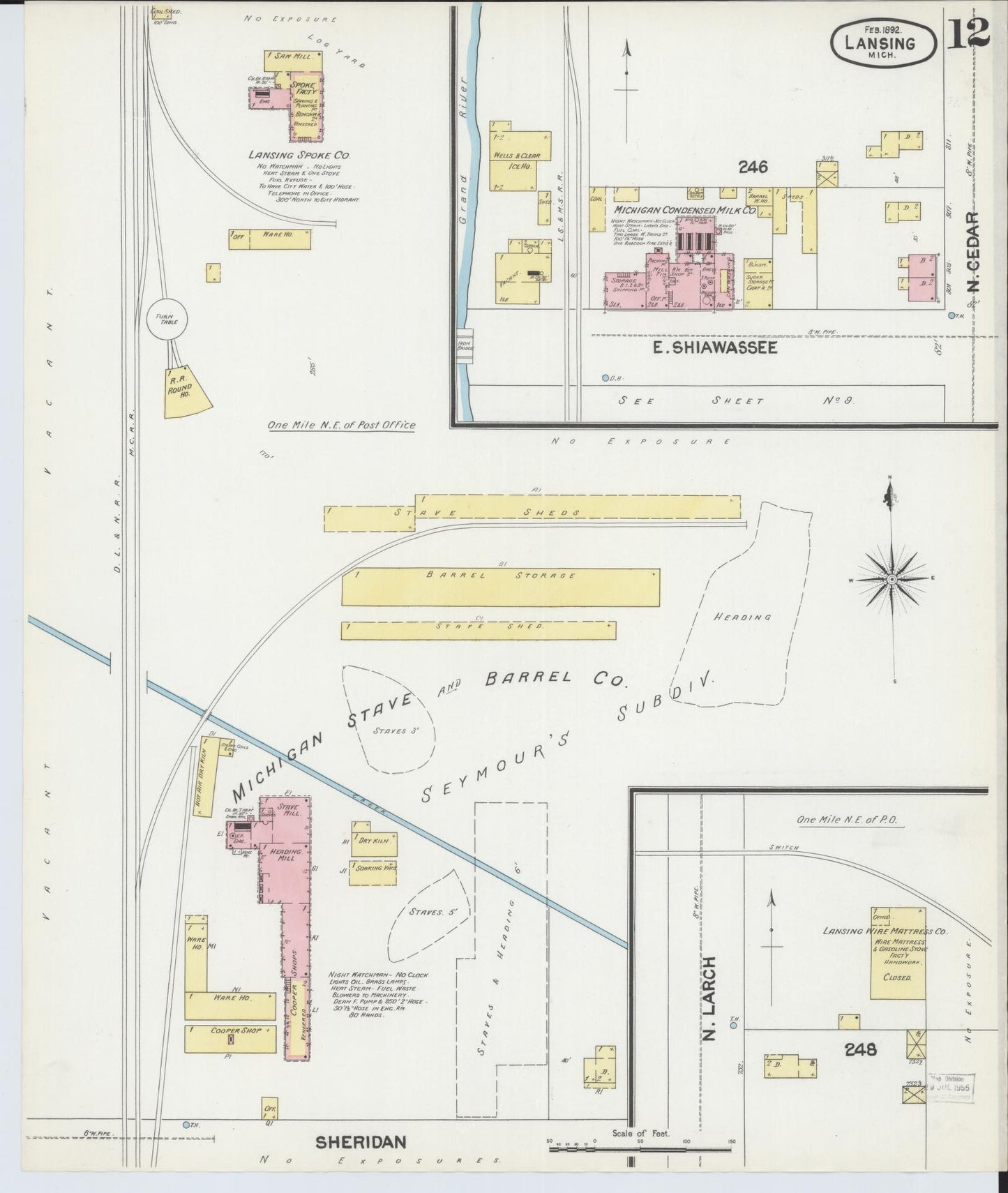 Sanborn Fire Insurance Map from Lansing, Ingham County, Michigan (1892), Sheet #0012 - Complete Map Set gallery image, historic Sanborn map, vintage wall art, Michigan Michigan