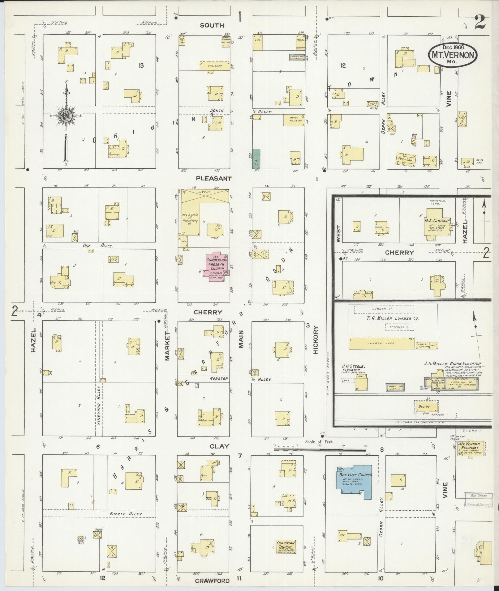 Sanborn Fire Insurance Map from Mount Vernon, Lawrence County, Missouri (1909), Sheet #0002 - Complete Map Set gallery image, historic Sanborn map, vintage wall art, Missouri Missouri