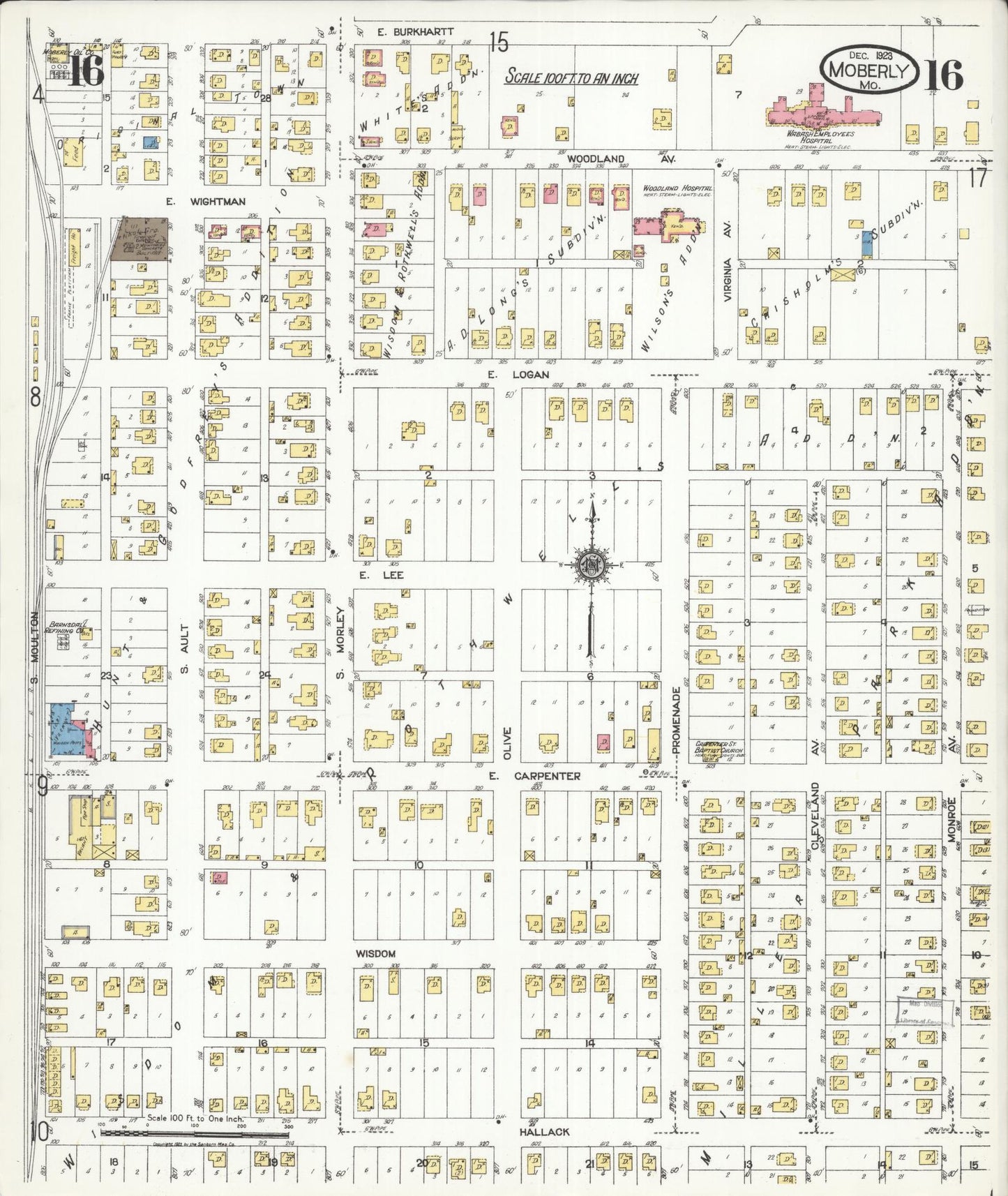 Sanborn Fire Insurance Map from Moberly, Randolph County, Missouri (1923), Sheet #0016 - Complete Map Set gallery image, historic Sanborn map, vintage wall art, Missouri Missouri