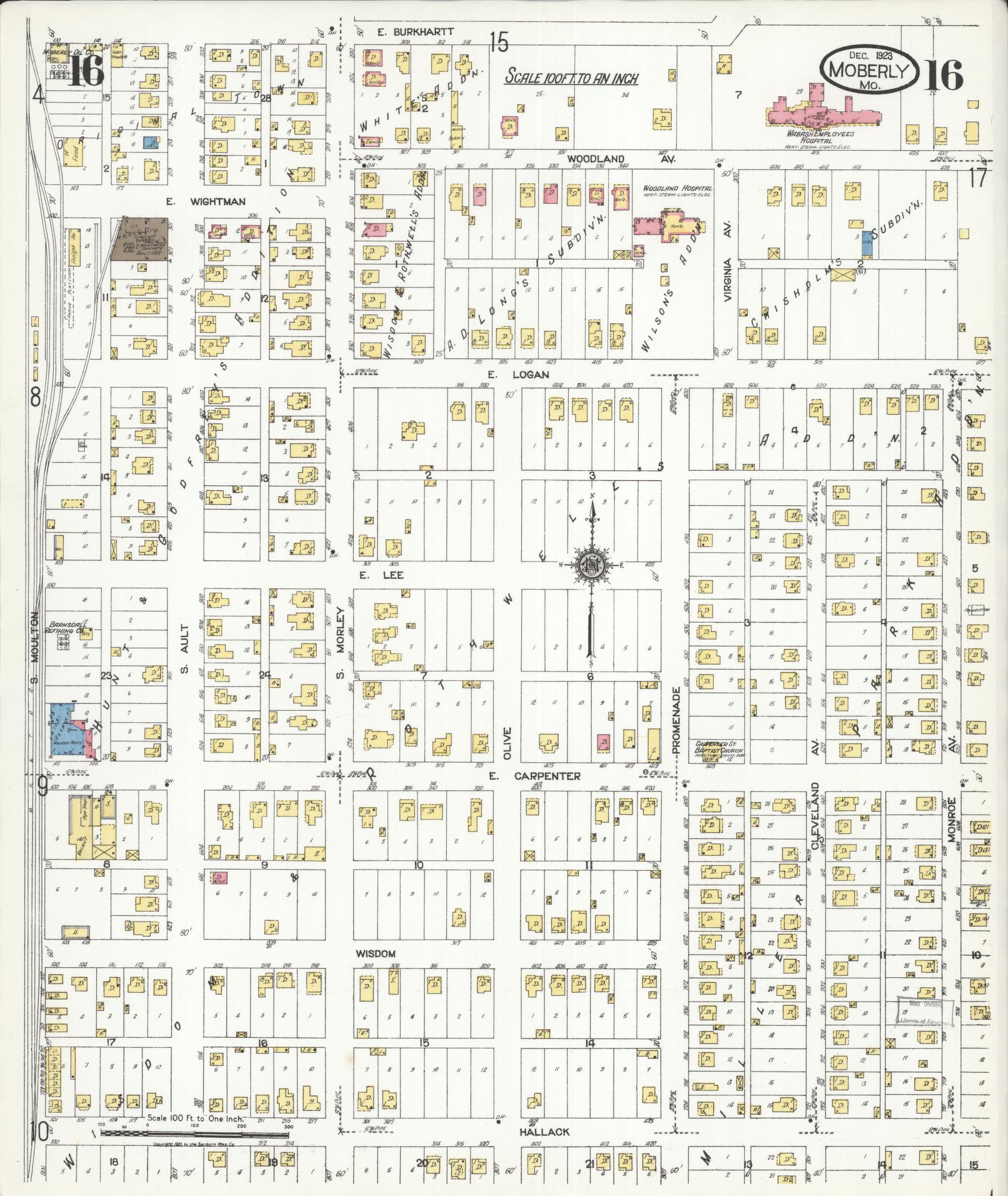Sanborn Fire Insurance Map from Moberly, Randolph County, Missouri (1923), Sheet #0016 - Complete Map Set gallery image, historic Sanborn map, vintage wall art, Missouri Missouri
