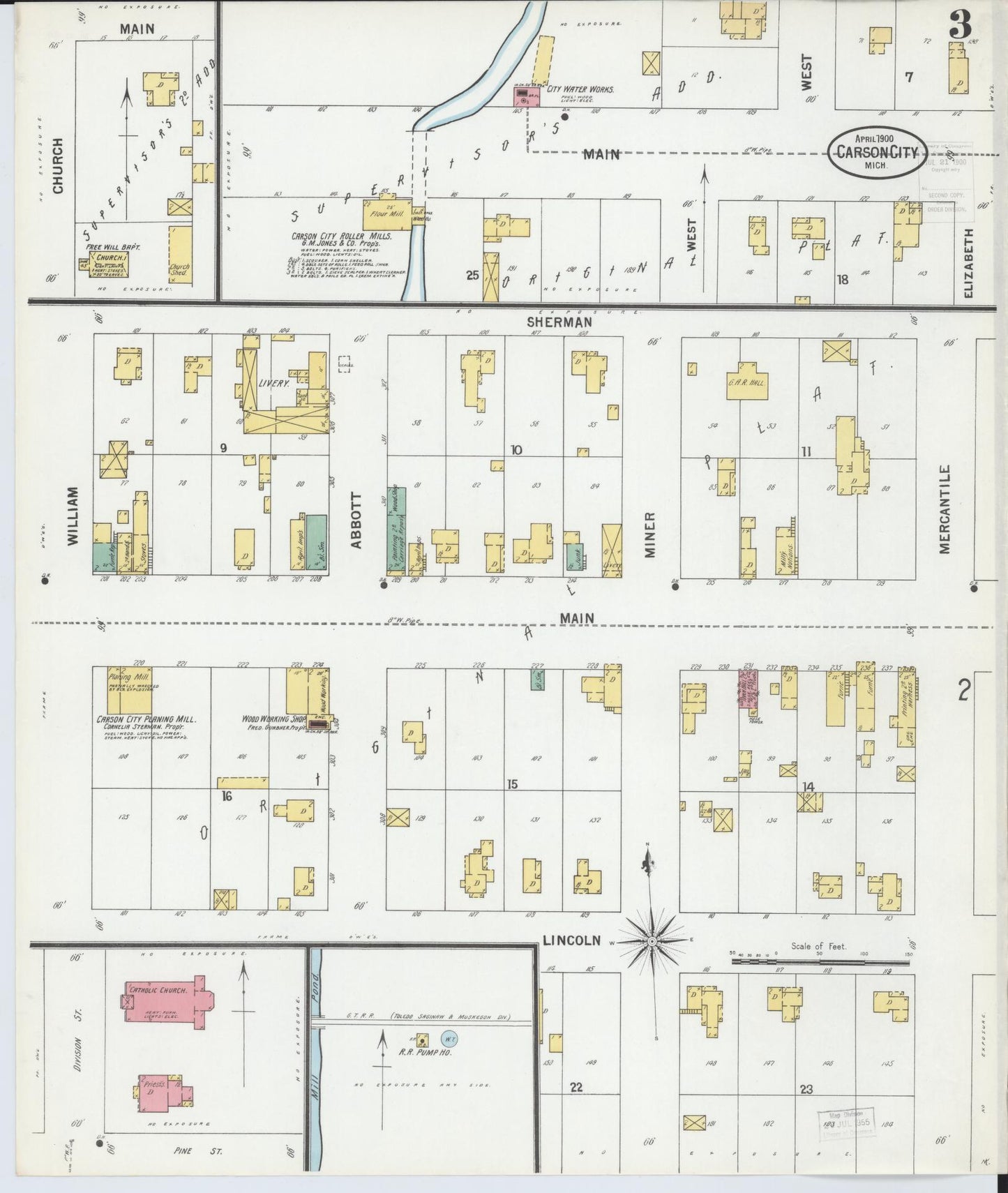 Sanborn Fire Insurance Map from Carson City, Montcalm County, Michigan (1900), Sheet #0003 - Complete Map Set gallery image, historic Sanborn map, vintage wall art, Michigan Michigan