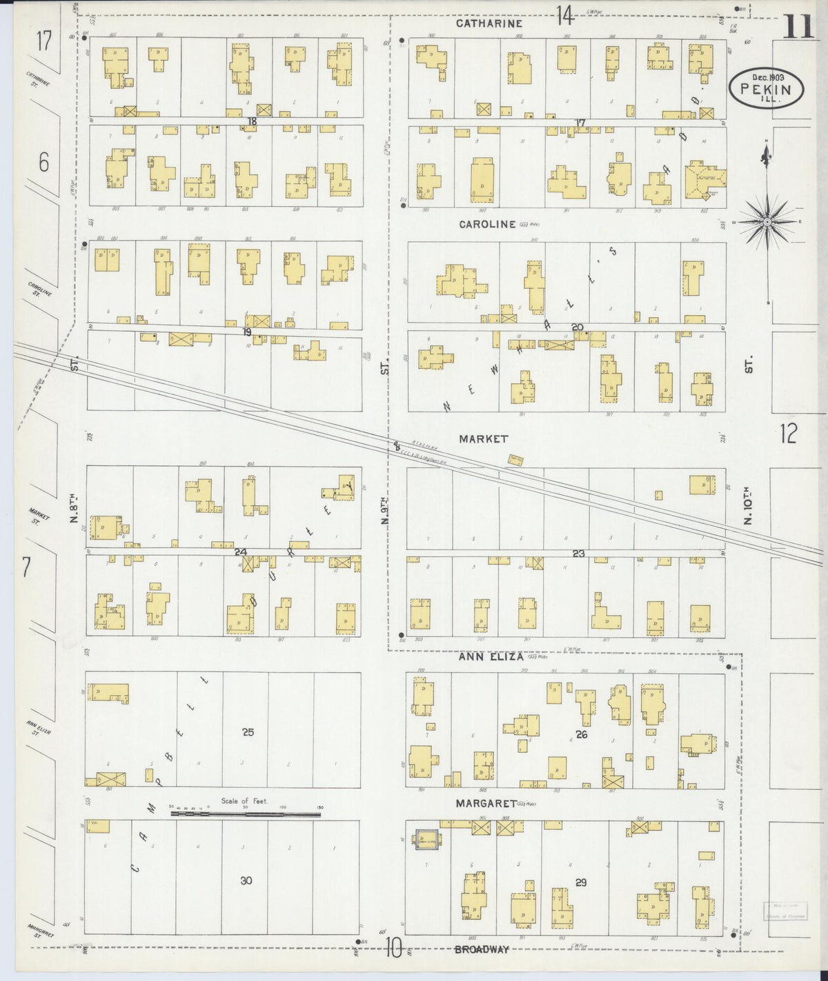 Sanborn Fire Insurance Map from Pekin, Tazewell County, Illinois (1903), Sheet #0011 - Historic Sanborn Fire Insurance Map Print, vintage old map wall art, antique decor, genealogy gift, Illinois Illinois map