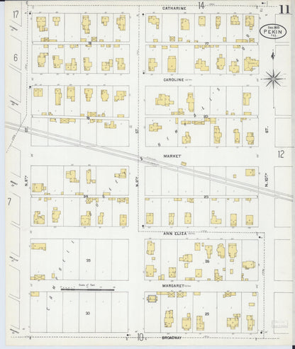 Sanborn Fire Insurance Map from Pekin, Tazewell County, Illinois (1903), Sheet #0011 - Historic Sanborn Fire Insurance Map Print, vintage old map wall art, antique decor, genealogy gift, Illinois Illinois map