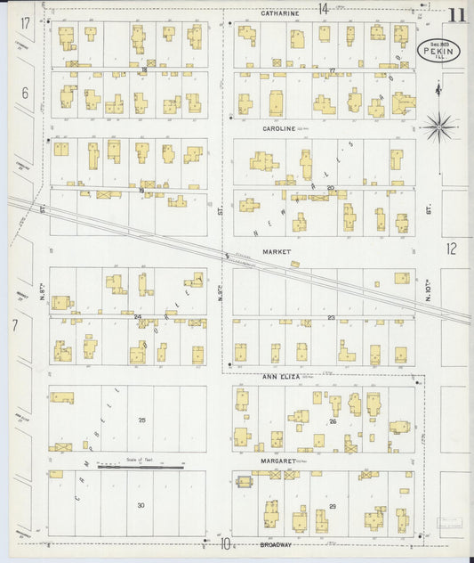 Sanborn Fire Insurance Map from Pekin, Tazewell County, Illinois (1903), Sheet #0011 - Historic Sanborn Fire Insurance Map Print, vintage old map wall art, antique decor, genealogy gift, Illinois Illinois map