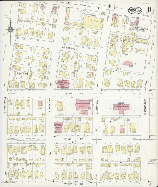 Sanborn Fire Insurance Map from Sedalia, Pettis County, Missouri (1914), Sheet #0008 - Historic Sanborn Fire Insurance Map Print, vintage old map wall art, antique decor, genealogy gift, Missouri Missouri map