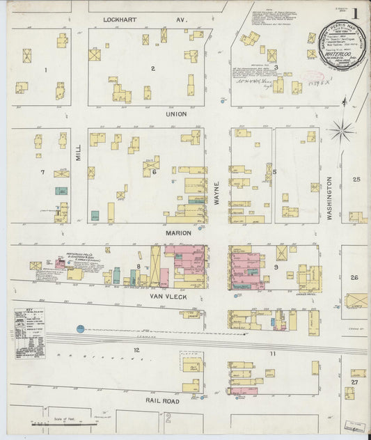 Sanborn Fire Insurance Map from Waterloo, De Kalb County, Indiana (1892), Sheet #0001 - Complete Map Set gallery image, historic Sanborn map, vintage wall art, Indiana Indiana