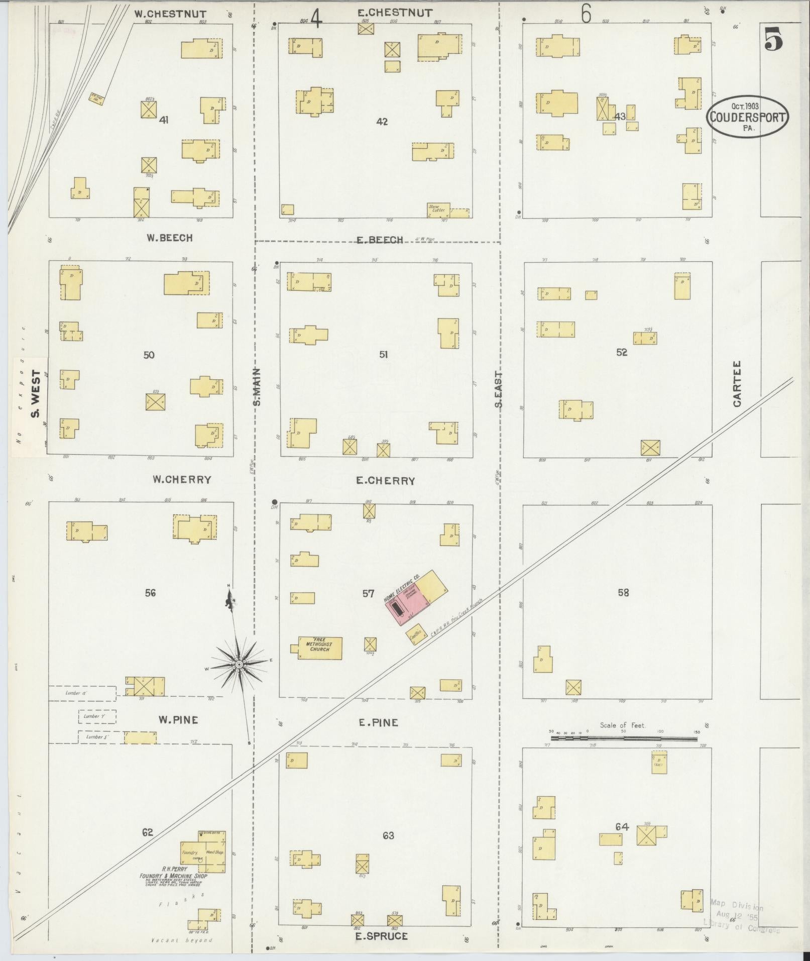 Sanborn Fire Insurance Map from Coudersport, Potter County, Pennsylvania (1903), Sheet #0005 - Historic Sanborn Fire Insurance Map Print, vintage old map wall art, antique decor, genealogy gift, Pennsylvania Pennsylvania map