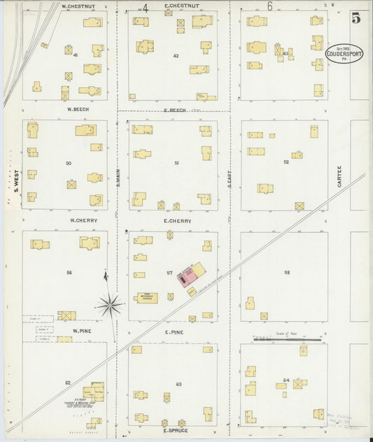 Sanborn Fire Insurance Map from Coudersport, Potter County, Pennsylvania (1903), Sheet #0005 - Historic Sanborn Fire Insurance Map Print, vintage old map wall art, antique decor, genealogy gift, Pennsylvania Pennsylvania map