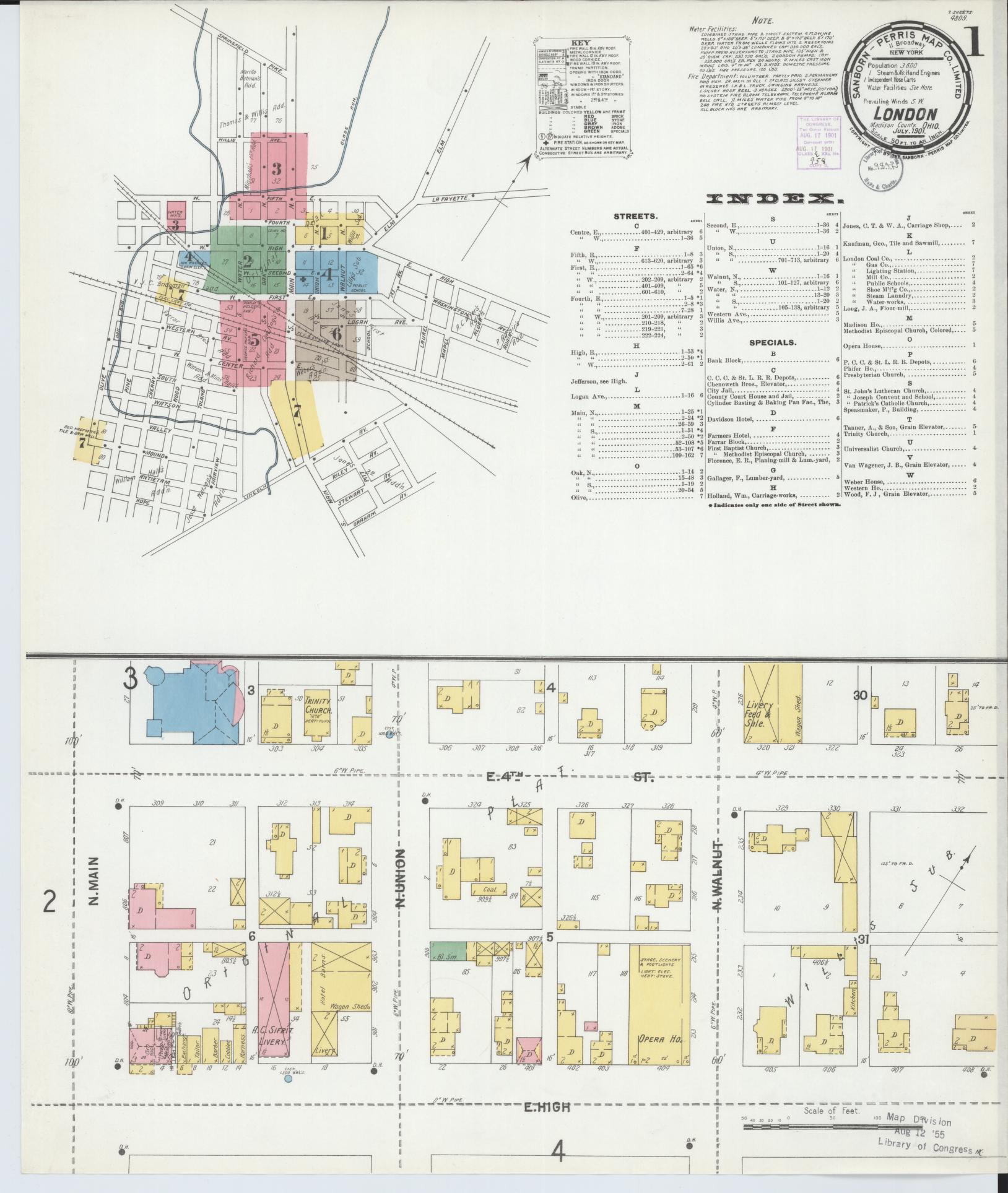 Sanborn Fire Insurance Map from London, Madison County, Ohio (1901), Sheet #0001 - Complete Map Set gallery image, historic Sanborn map, vintage wall art, Ohio Ohio