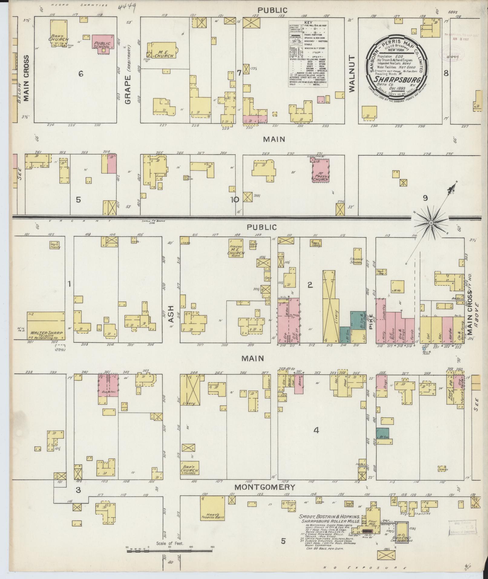 Sanborn Fire Insurance Map from Sharpsburg, Bath County, Kentucky (1893), Sheet #0001 - Historic Sanborn Fire Insurance Map Print, vintage old map wall art, antique decor, genealogy gift, Kentucky Kentucky map