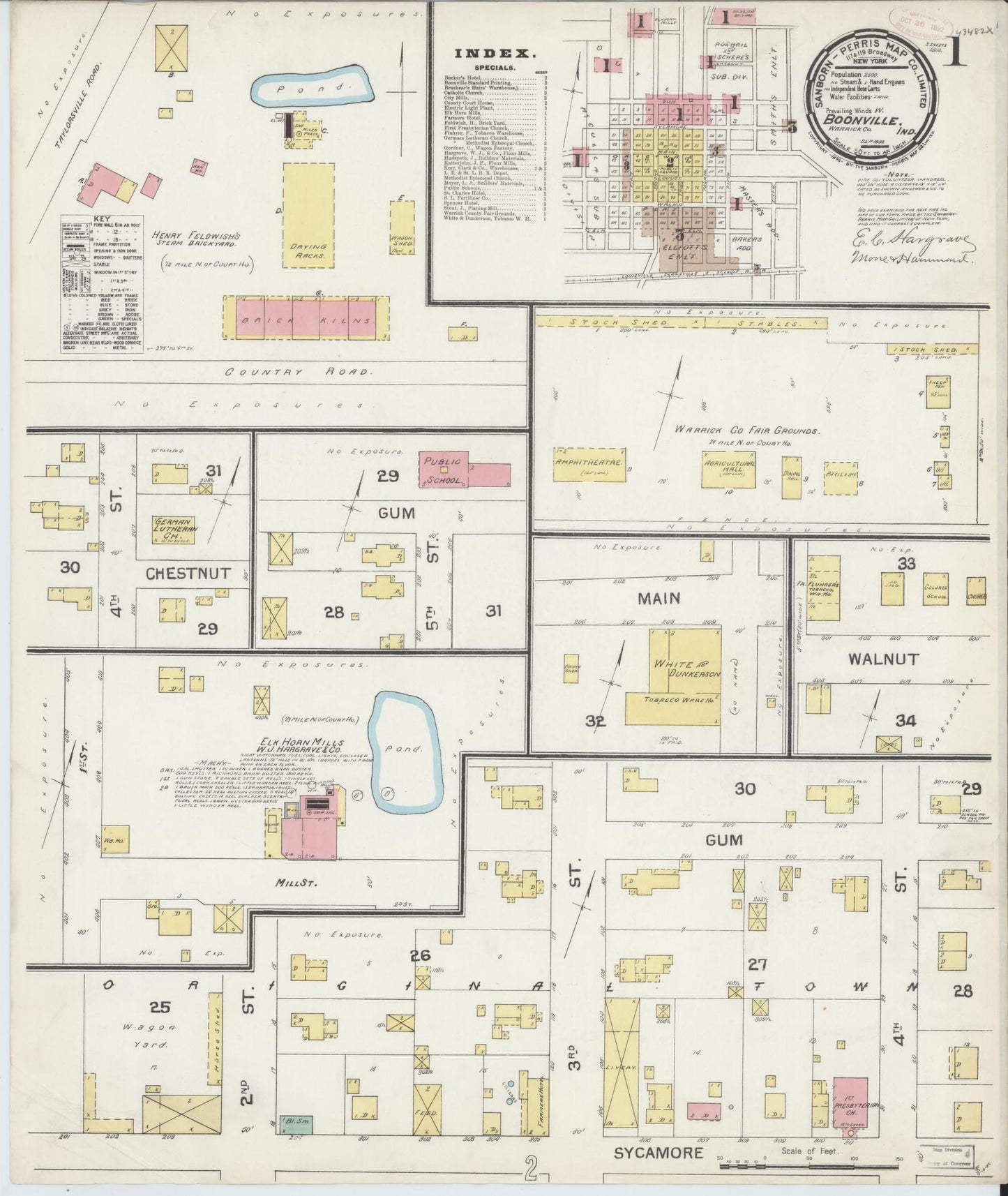 Sanborn Fire Insurance Map from Boonville, Warrick County, Indiana (1892), Sheet #0001 - Complete Map Set gallery image, historic Sanborn map, vintage wall art, Indiana Indiana