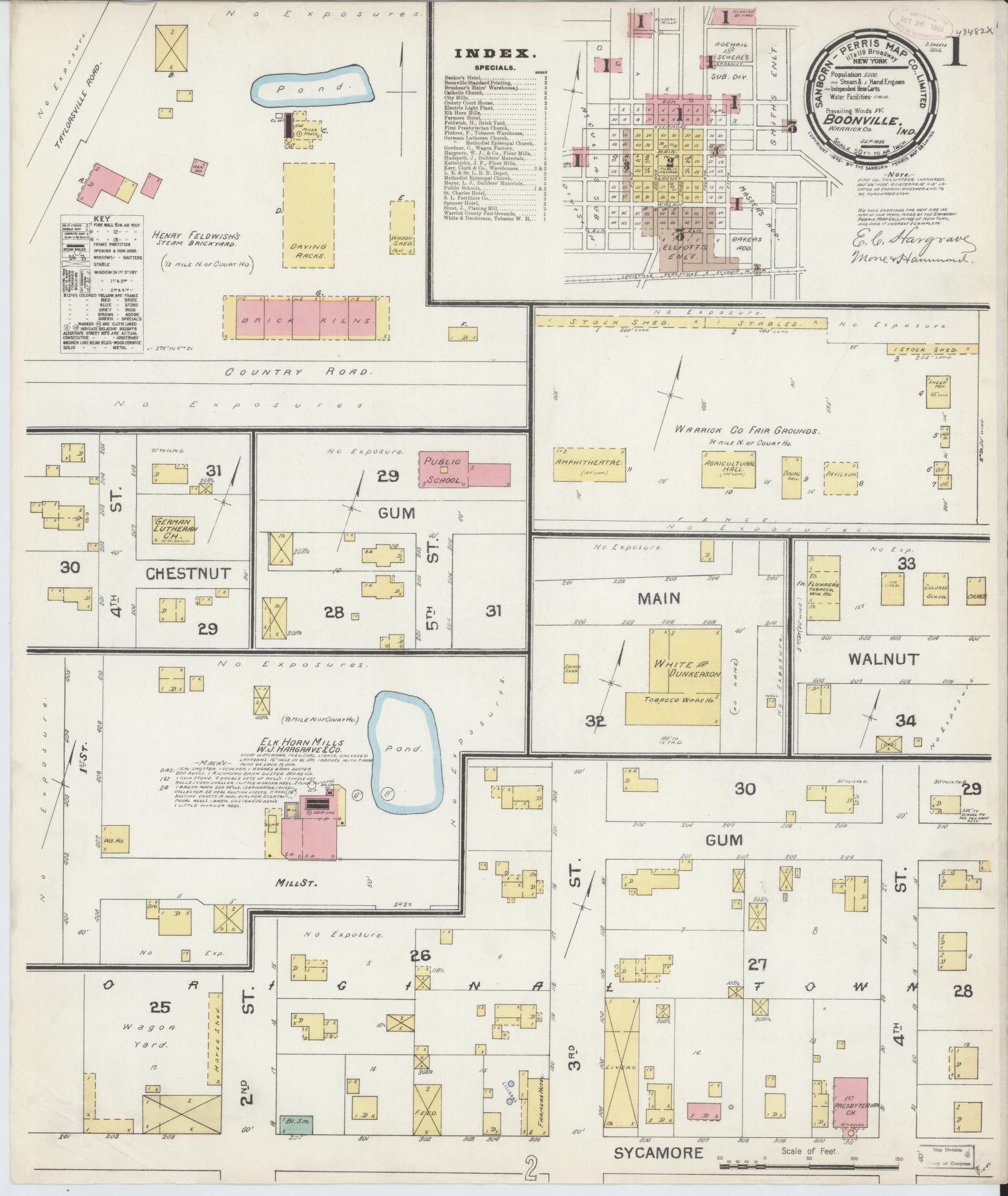 Sanborn Fire Insurance Map from Boonville, Warrick County, Indiana (1892), Sheet #0001 - Complete Map Set gallery image, historic Sanborn map, vintage wall art, Indiana Indiana