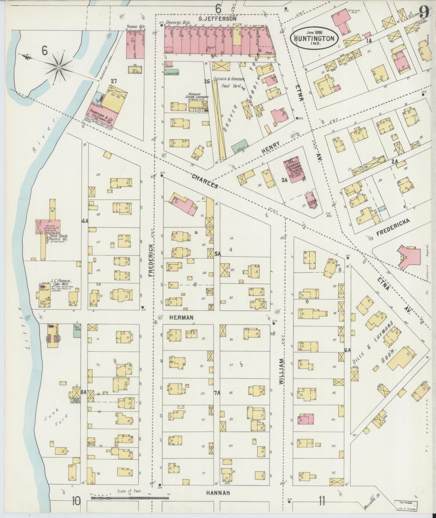 Sanborn Fire Insurance Map from Huntington, Huntington County, Indiana (1898), Sheet #0009 - Complete Map Set gallery image, historic Sanborn map, vintage wall art, Indiana Indiana