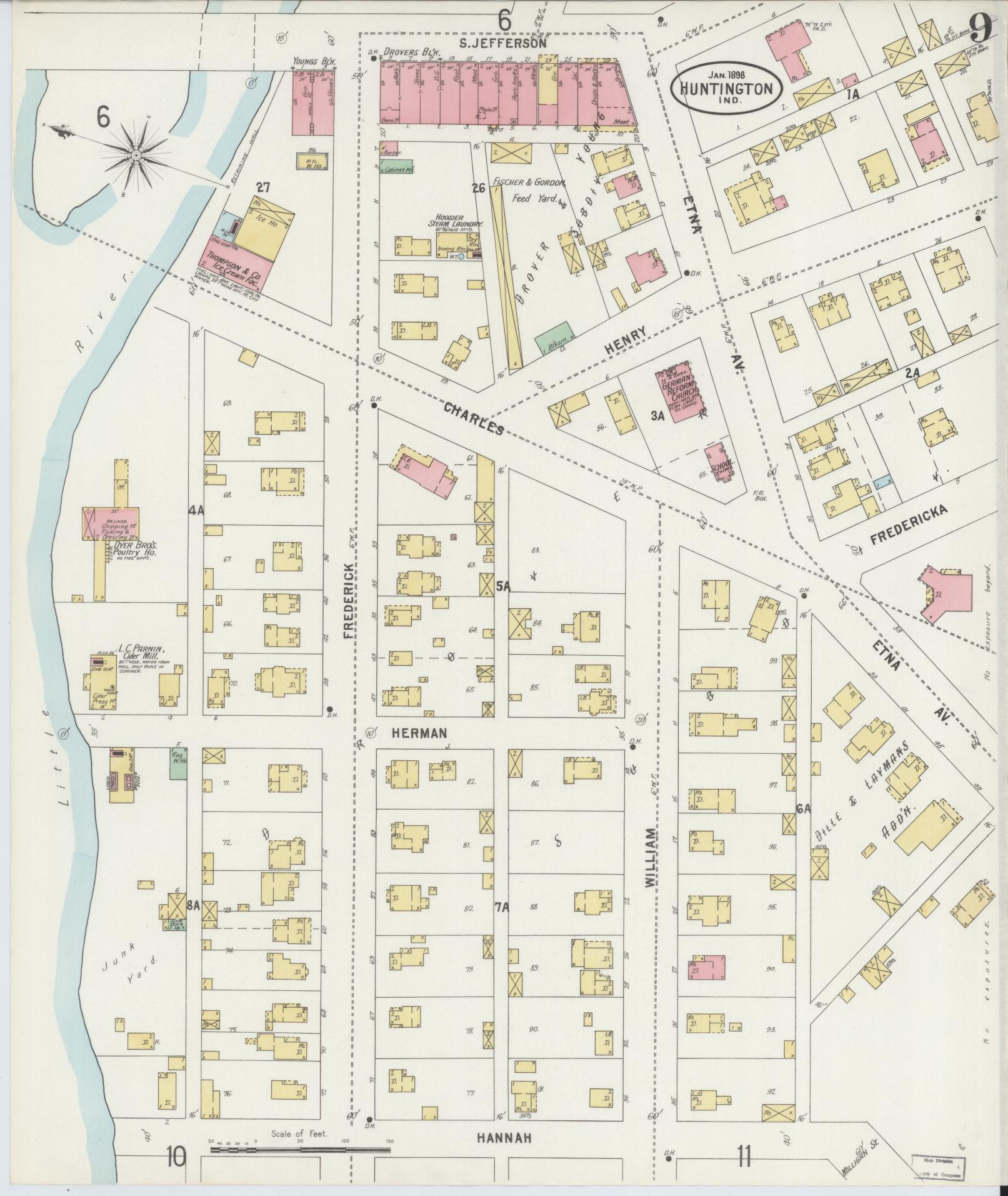 Sanborn Fire Insurance Map from Huntington, Huntington County, Indiana (1898), Sheet #0009 - Complete Map Set gallery image, historic Sanborn map, vintage wall art, Indiana Indiana
