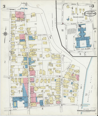 Sanborn Fire Insurance Map from Saint Augustine, Saint John's County, Florida (1924), Sheet #0003 - Historic Sanborn Fire Insurance Map Print, vintage old map wall art, antique decor, genealogy gift, Florida Florida map