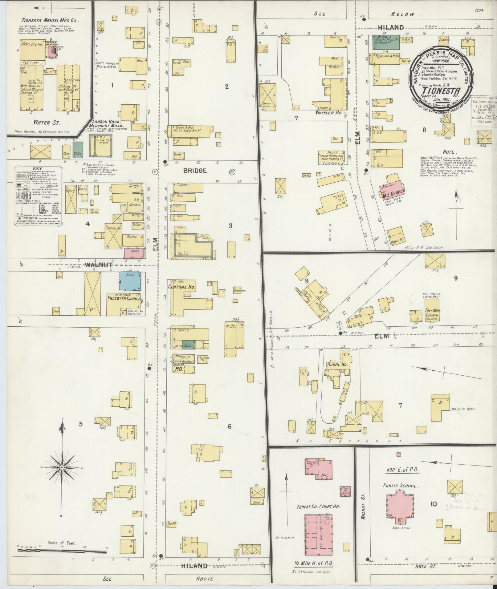 Sanborn Fire Insurance Map from Tionesta, Forest County, Pennsylvania (1901), Sheet #0001 - Historic Sanborn Fire Insurance Map Print, vintage old map wall art, antique decor, genealogy gift, Pennsylvania Pennsylvania map