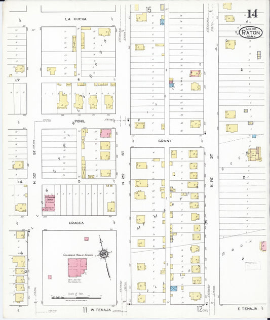 Sanborn Fire Insurance Map from Raton, Colfax County, New Mexico (1919), Sheet #0014 - Historic Sanborn Fire Insurance Map Print, vintage old map wall art, antique decor, genealogy gift, New Mexico New Mexico map