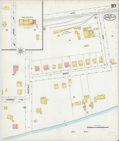 Sanborn Fire Insurance Map from Sewickley, Allegheny County, Pennsylvania (1900), Sheet #0010 - Historic Sanborn Fire Insurance Map Print, vintage old map wall art, antique decor, genealogy gift, Pennsylvania Pennsylvania map