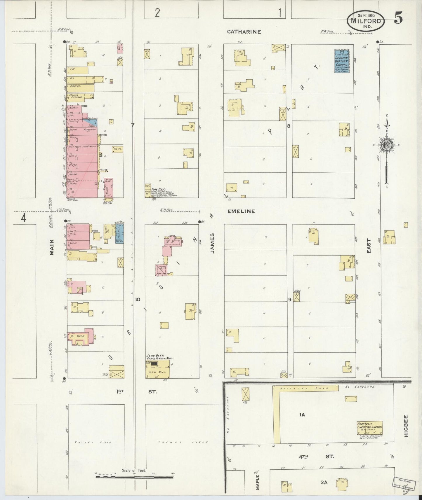 Sanborn Fire Insurance Map from Milford, Kosciusko County, Indiana (1910), Sheet #0005 - Historic Sanborn Fire Insurance Map Print, vintage old map wall art, antique decor, genealogy gift, Indiana Indiana map