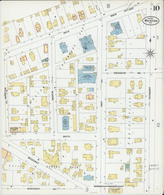 Sanborn Fire Insurance Map from Waukesha, Waukesha County, Wisconsin (1901), Sheet #0010 - Historic Sanborn Fire Insurance Map Print, vintage old map wall art, antique decor, genealogy gift, Wisconsin Wisconsin map