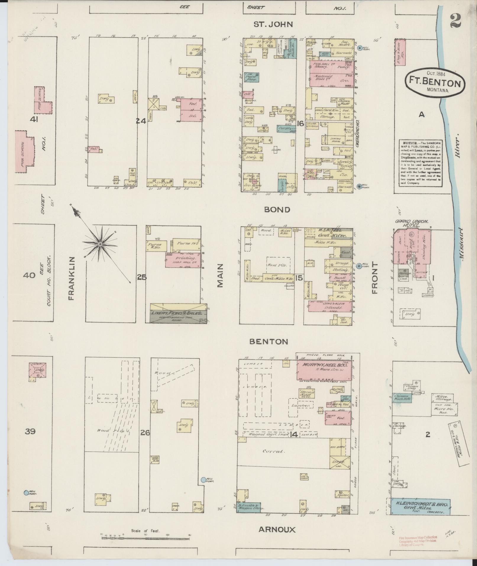 Sanborn Fire Insurance Map from Fort Benton, Chouteau County, Montana (1884), Sheet #0002 - Complete Map Set gallery image, historic Sanborn map, vintage wall art, Montana Montana