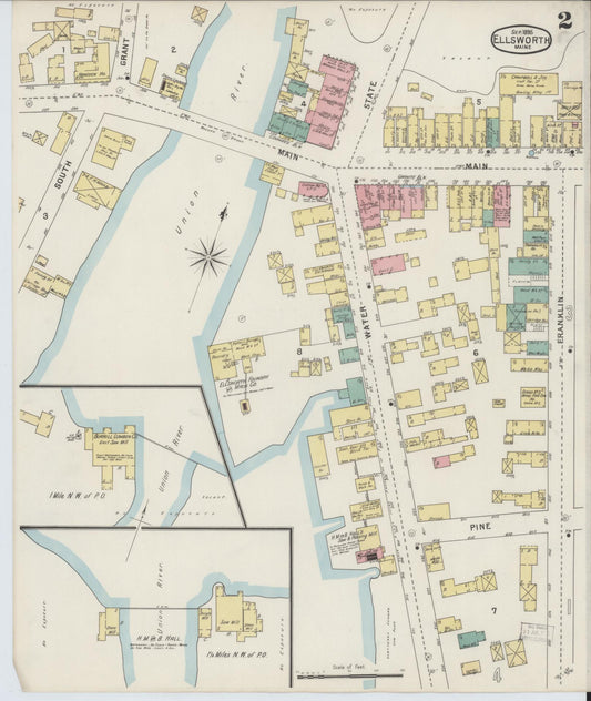Sanborn Fire Insurance Map from Ellsworth, Hancock County, Maine (1895), Sheet #0002 - Historic Sanborn Fire Insurance Map Print, vintage old map wall art, antique decor, genealogy gift, Maine Maine map