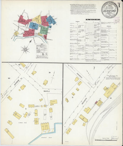 Sanborn Fire Insurance Map from Branford, New Haven County, Connecticut (1908), Sheet #0001 - Complete Map Set gallery image, historic Sanborn map, vintage wall art, Connecticut Connecticut