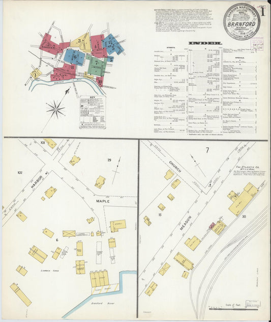 Sanborn Fire Insurance Map from Branford, New Haven County, Connecticut (1908), Sheet #0001 - Complete Map Set gallery image, historic Sanborn map, vintage wall art, Connecticut Connecticut
