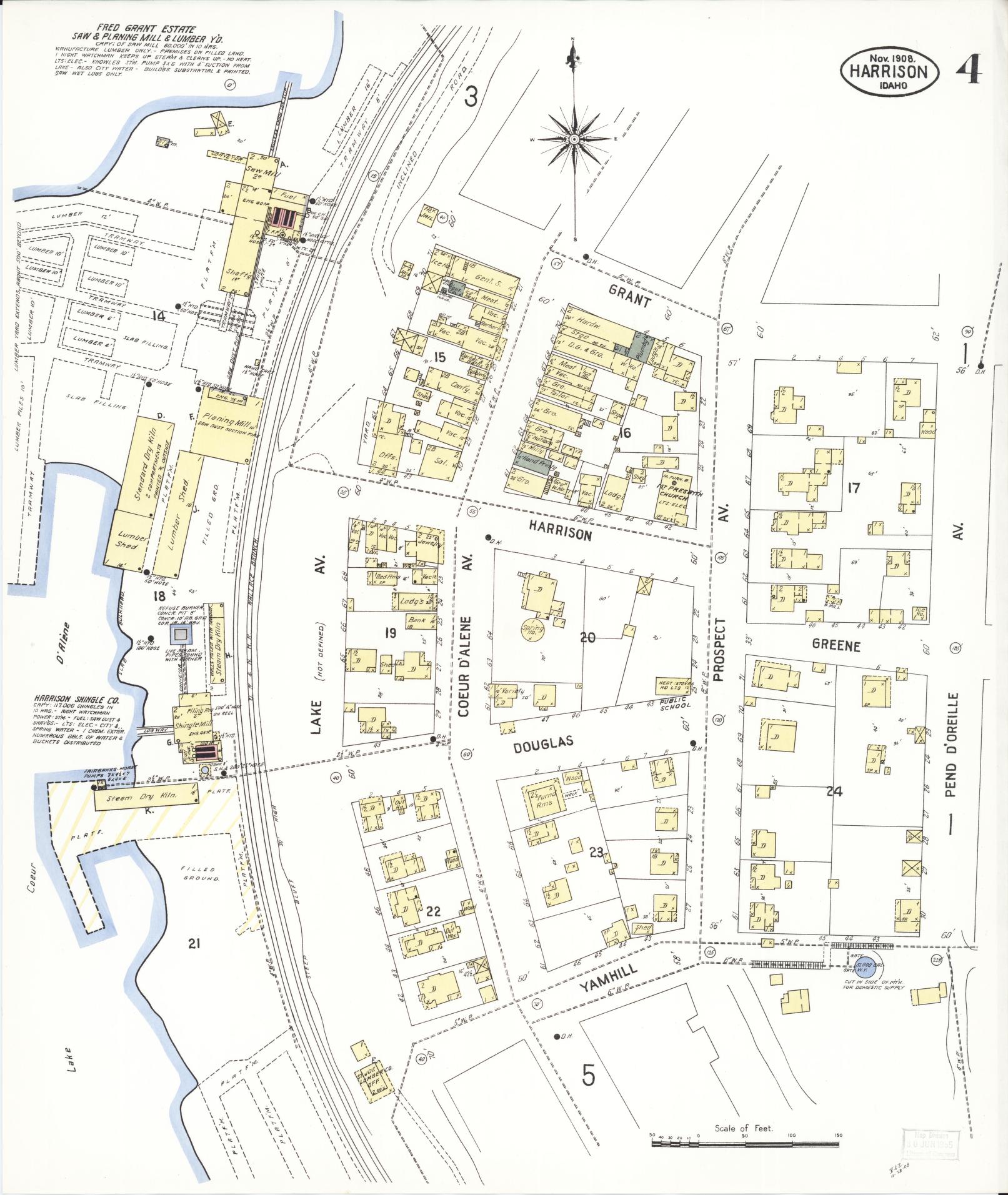 Sanborn Fire Insurance Map from Harrison, Kootenai County, Idaho (1908), Sheet #0004 - Complete Map Set gallery image, historic Sanborn map, vintage wall art, Idaho Idaho