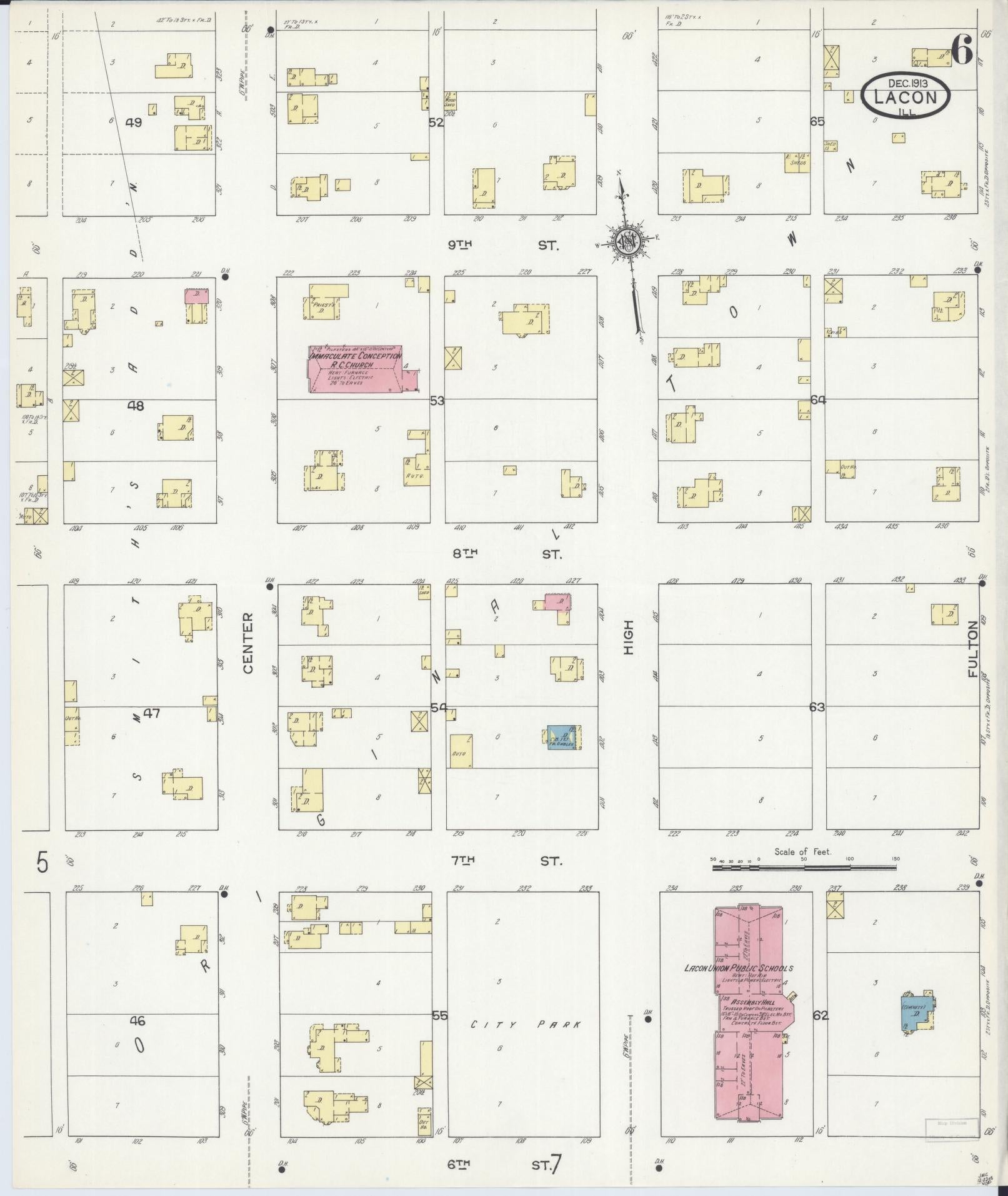 Sanborn Fire Insurance Map from Lacon, Marshall County, Illinois (1913), Sheet #0006 - Historic Sanborn Fire Insurance Map Print, vintage old map wall art, antique decor, genealogy gift, Illinois Illinois map