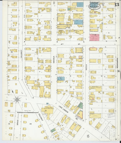 Sanborn Fire Insurance Map from Red Jacket, Houghton County, Michigan (1900), Sheet #0013 - Historic Sanborn Fire Insurance Map Print, vintage old map wall art, antique decor, genealogy gift, Michigan Michigan map