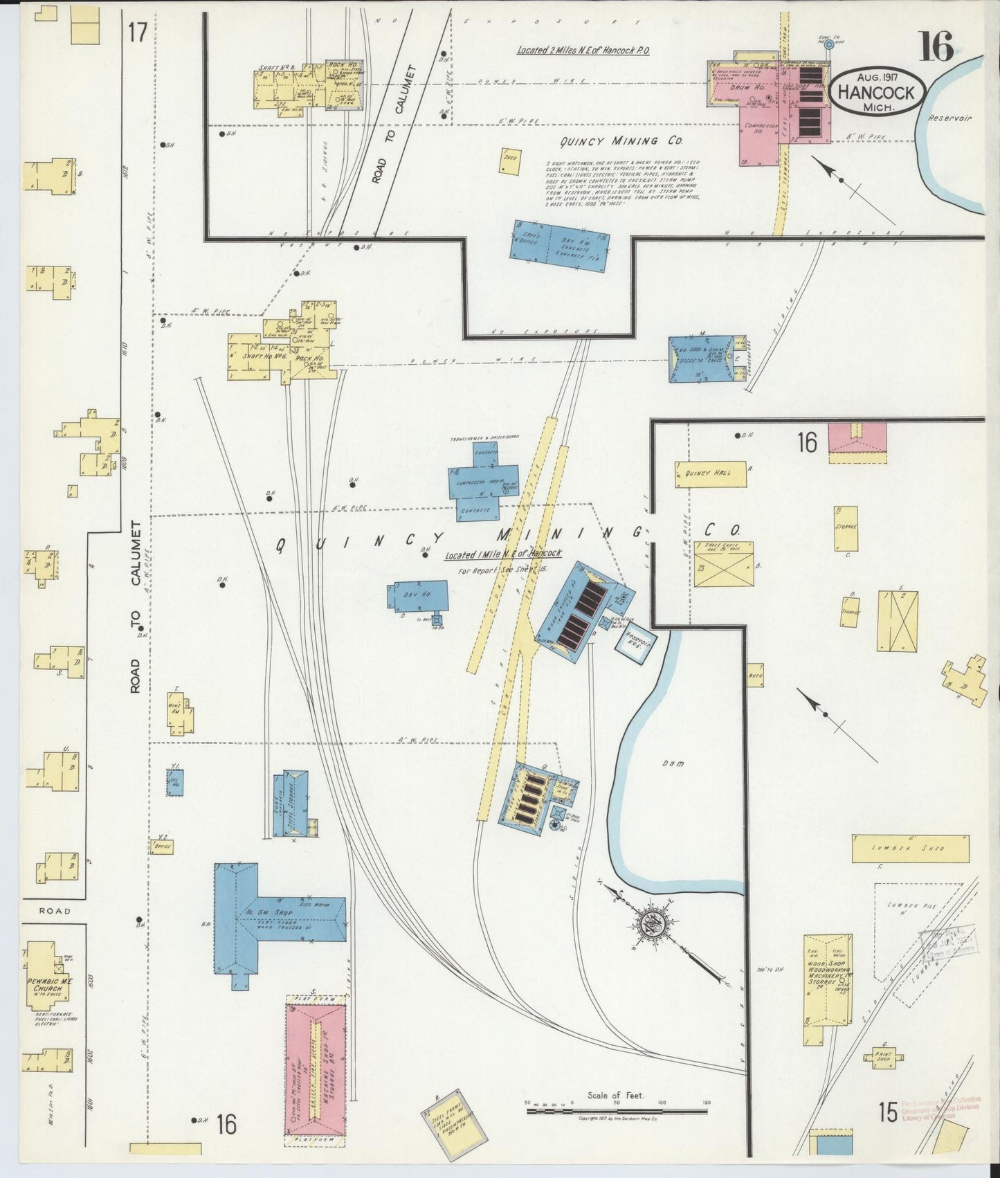 Sanborn Fire Insurance Map from Hancock, Houghton County, Michigan (1917), Sheet #0016 - Historic Sanborn Fire Insurance Map Print, vintage old map wall art, antique decor, genealogy gift, Michigan Michigan map