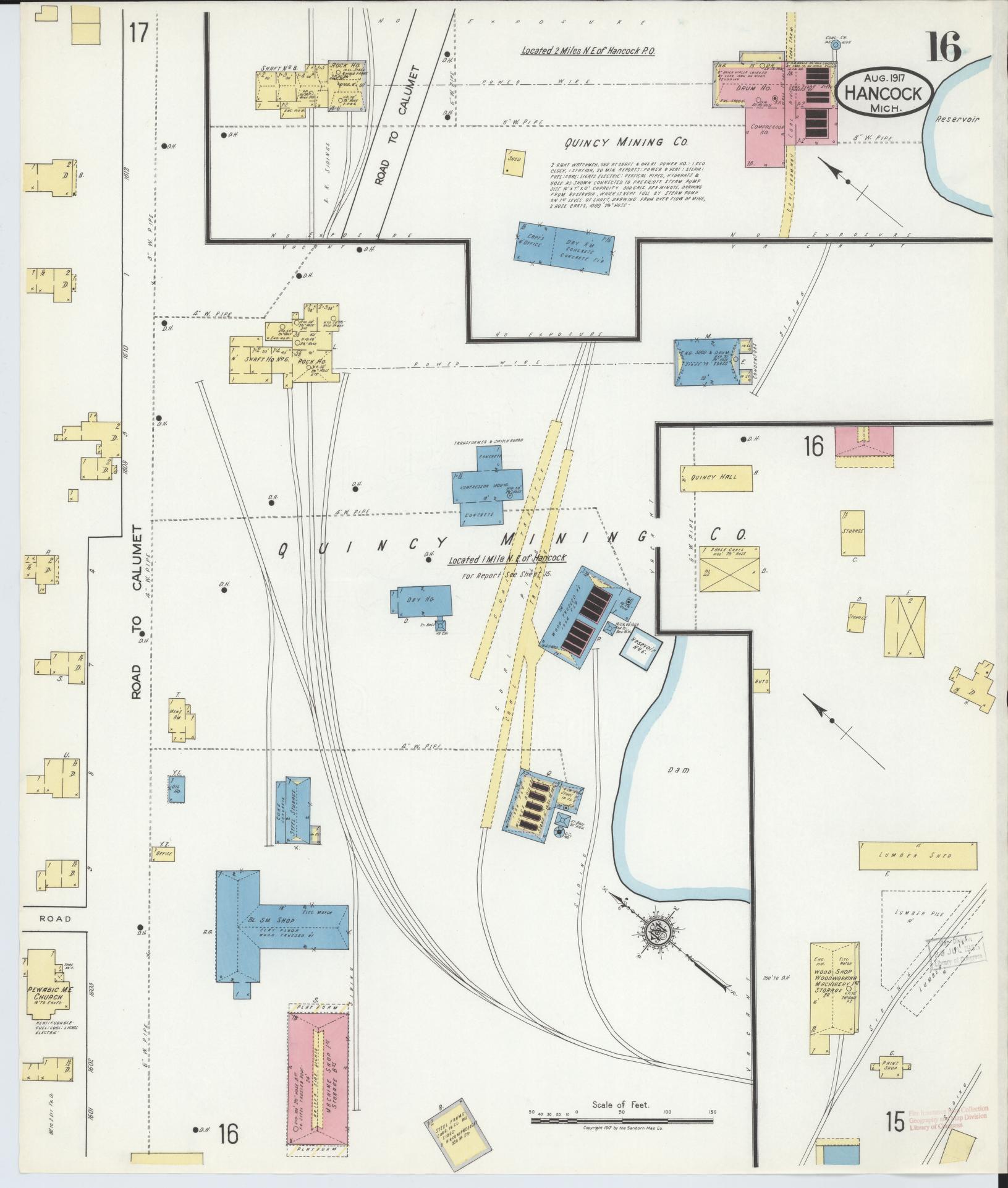 Sanborn Fire Insurance Map from Hancock, Houghton County, Michigan (1917), Sheet #0016 - Historic Sanborn Fire Insurance Map Print, vintage old map wall art, antique decor, genealogy gift, Michigan Michigan map