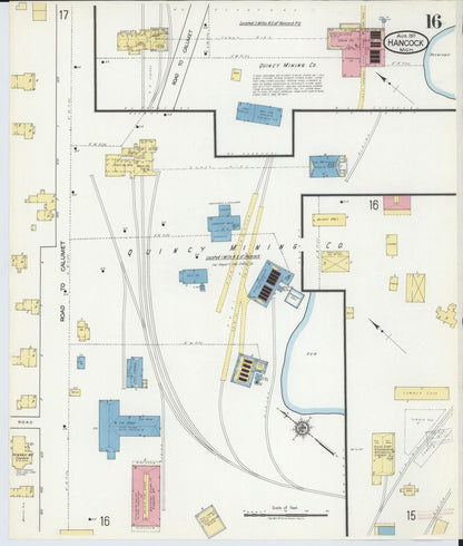 Sanborn Fire Insurance Map from Hancock, Houghton County, Michigan (1917), Sheet #0016 - Historic Sanborn Fire Insurance Map Print, vintage old map wall art, antique decor, genealogy gift, Michigan Michigan map