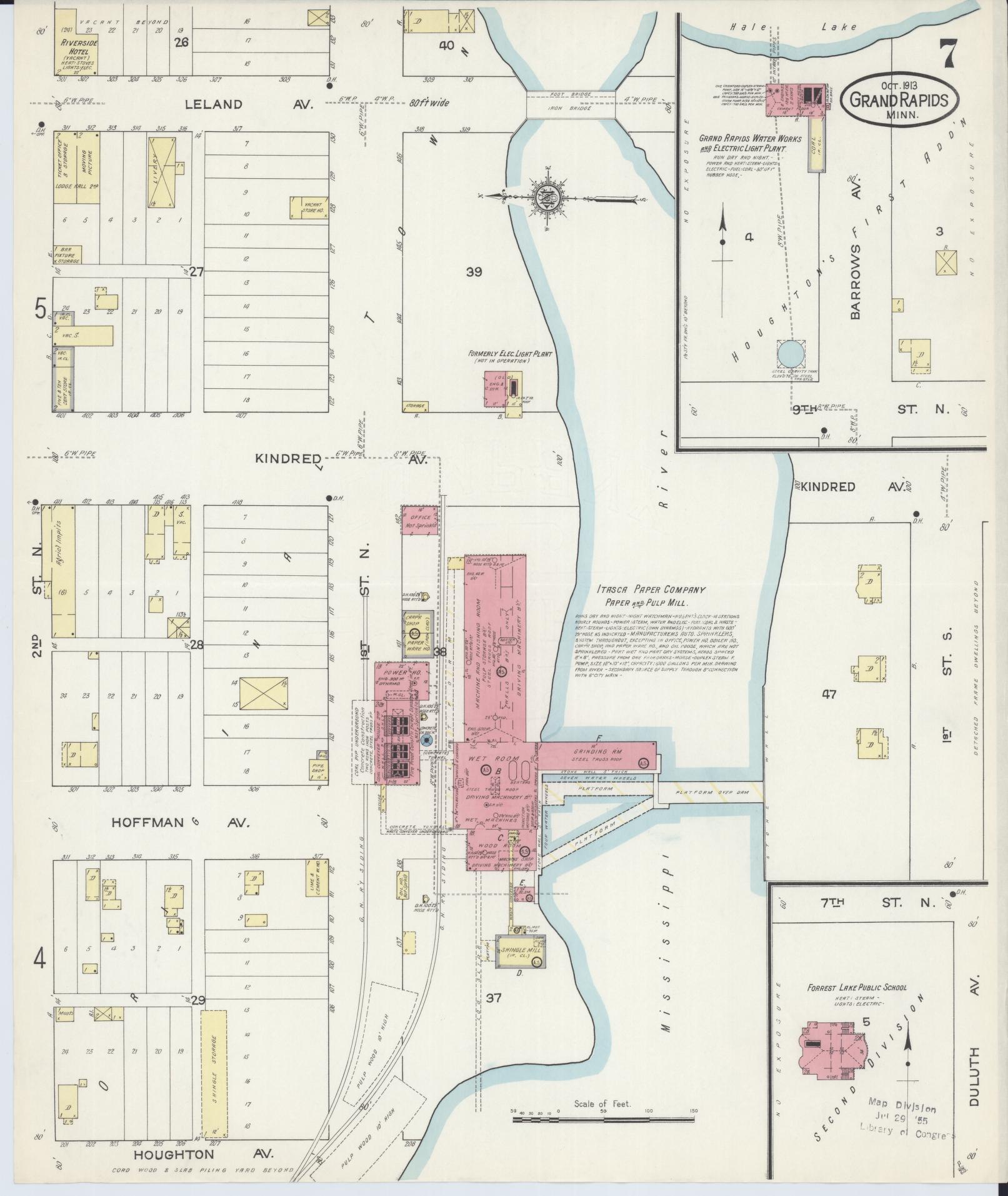 Sanborn Fire Insurance Map from Grand Rapids, Itasca County, Minnesota (1913), Sheet #0007 - Historic Sanborn Fire Insurance Map Print, vintage old map wall art, antique decor, genealogy gift, Minnesota Minnesota map