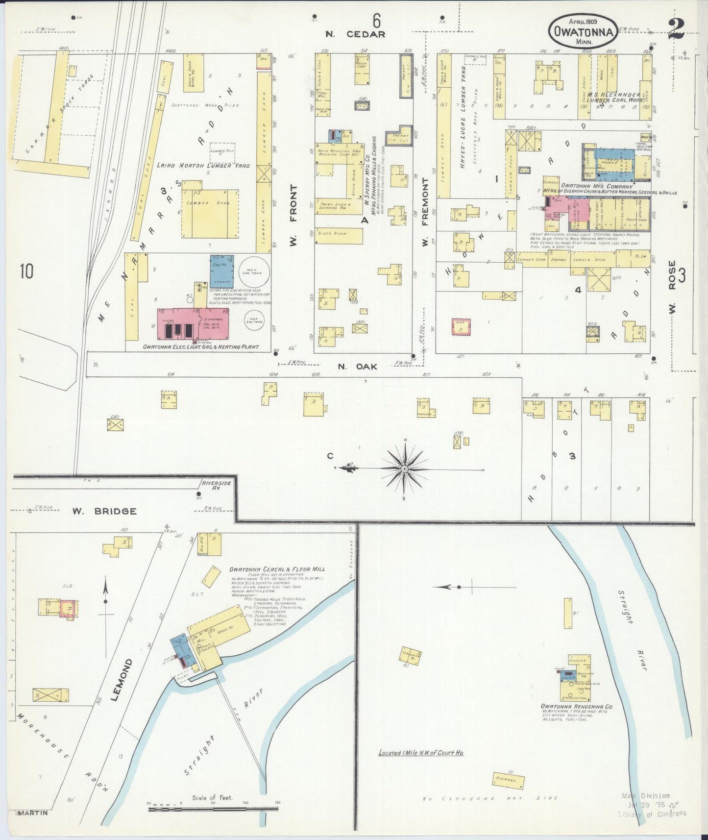 Sanborn Fire Insurance Map from Owatonna, Steele County, Minnesota (1909), Sheet #0002 - Historic Sanborn Fire Insurance Map Print, vintage old map wall art, antique decor, genealogy gift, Minnesota Minnesota map