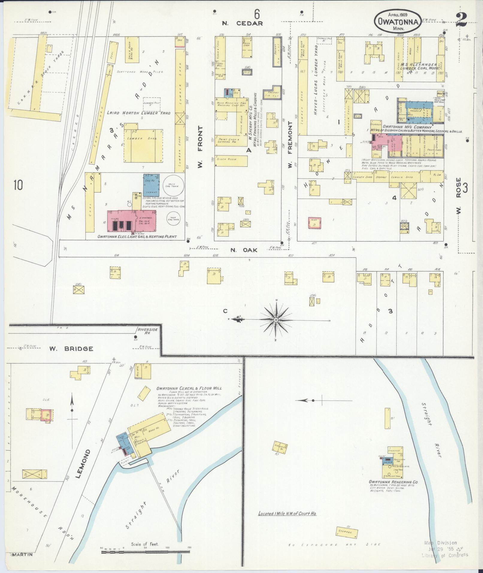 Sanborn Fire Insurance Map from Owatonna, Steele County, Minnesota (1909), Sheet #0002 - Historic Sanborn Fire Insurance Map Print, vintage old map wall art, antique decor, genealogy gift, Minnesota Minnesota map